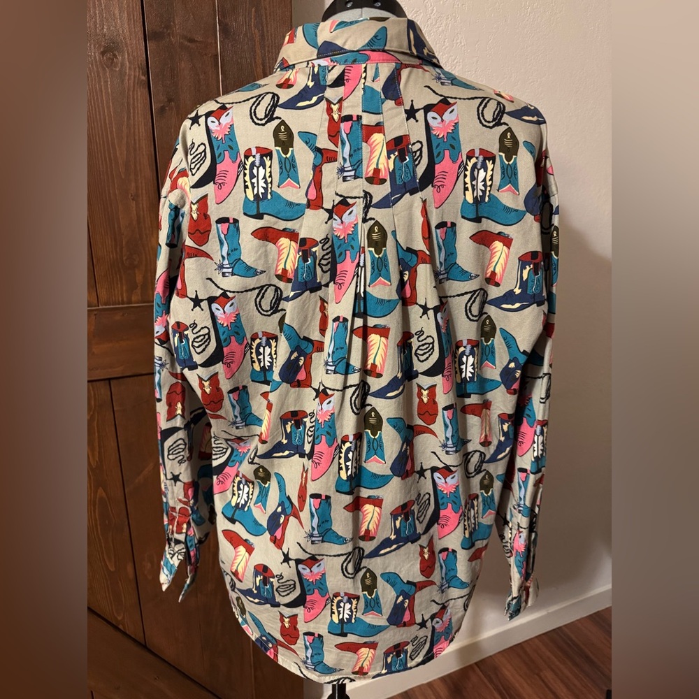 Vintage Woolrich Novelty Western Cowboy Boots Print Button Up Shirt - Picture 10 of 11